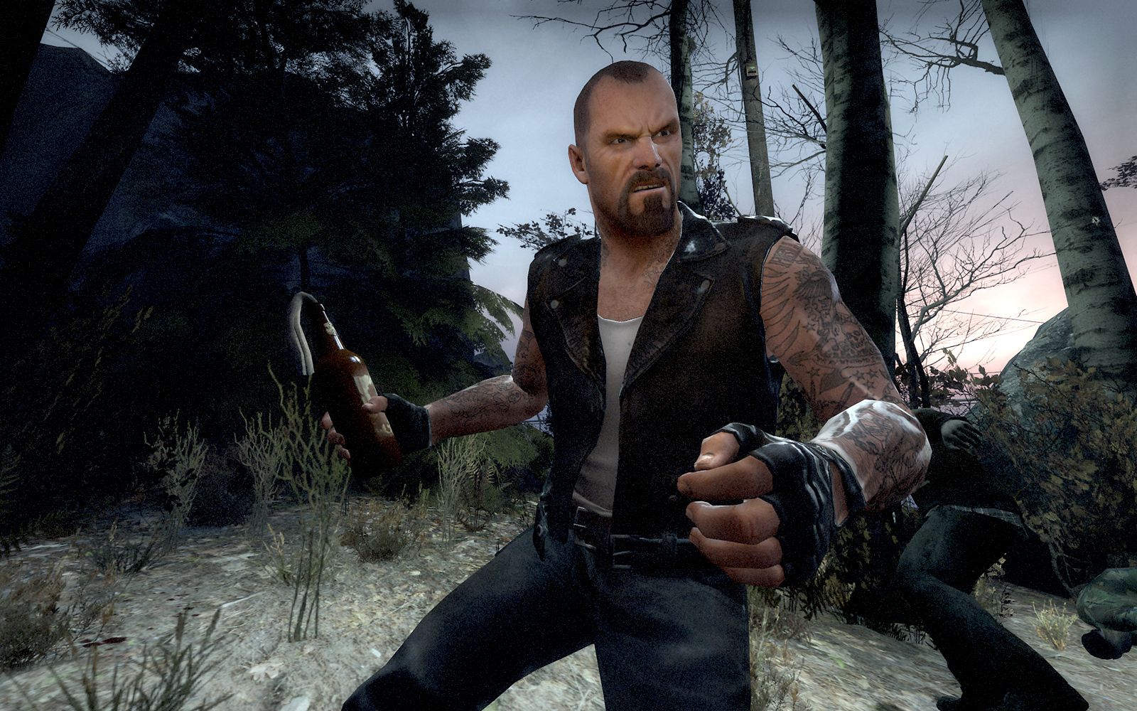 Left 4 Dead screenshot - biker looking dude about to chuck a Molotov