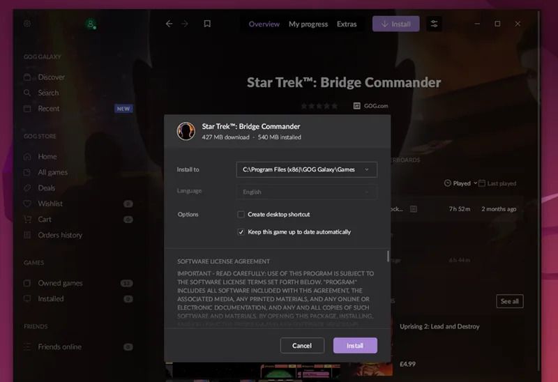Installing a GOG Galaxy Windows-only game using the GOG Galaxy client, running through Bottles on Linux