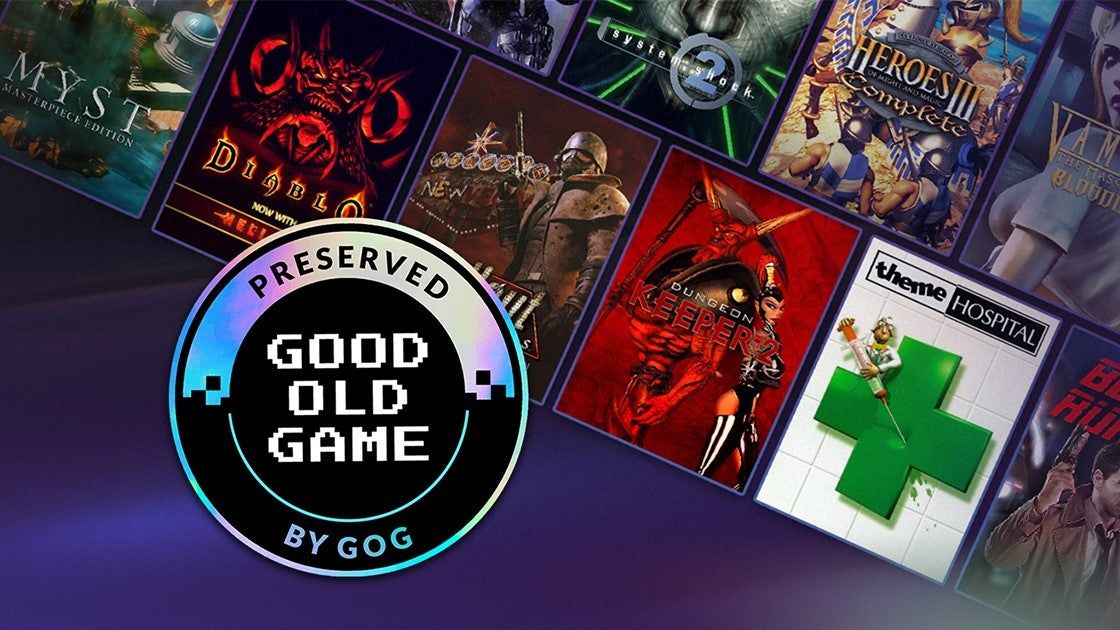 GOG's Good Old Game/Preserved by GOG badge over a collage of the various games that have earned it.