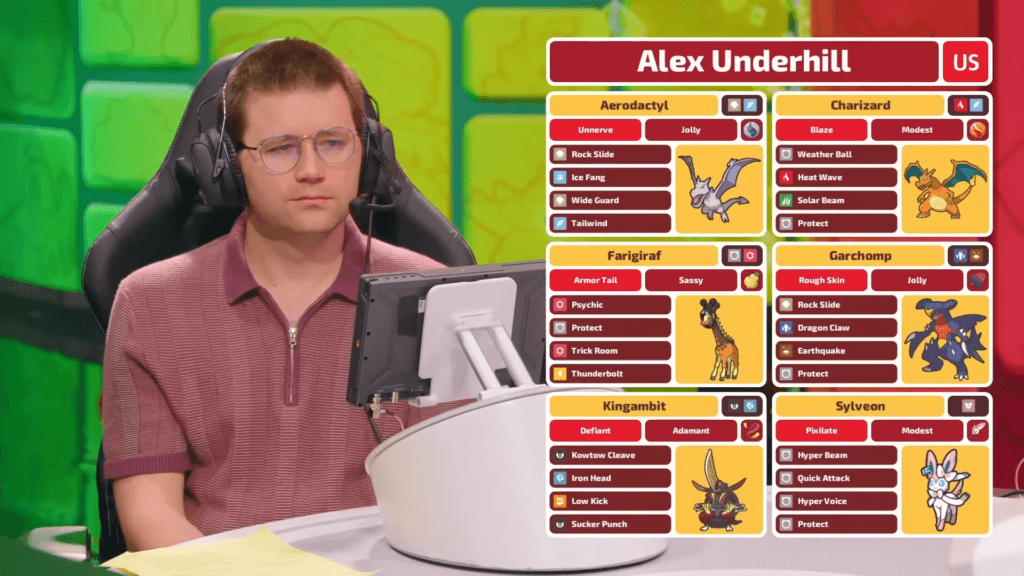 Screenshot of Alex Underhill and his team at a Pokémon tournament