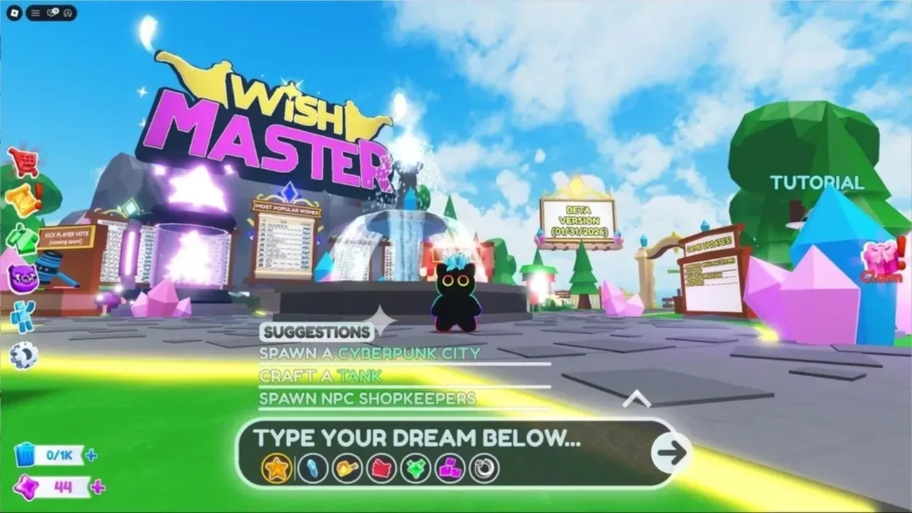 A screenshot of Wish Master, in which the player is giving the tool text prompts