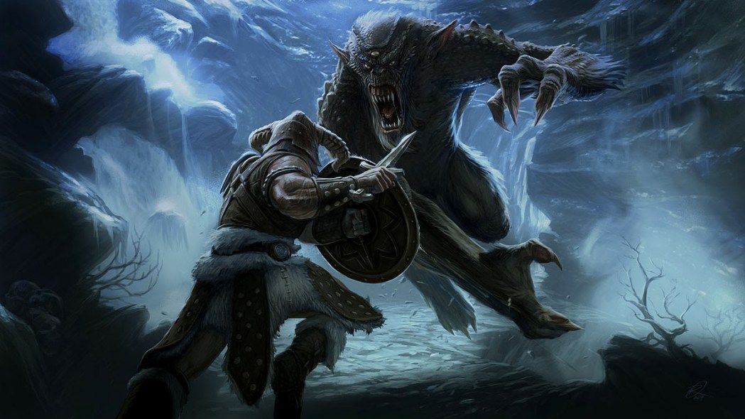 Elder Scrolls V Skyrim Concept Art Ray Lederer Troll Fight