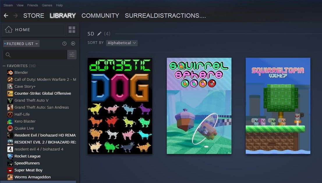 The Steam library shows the covers of the games