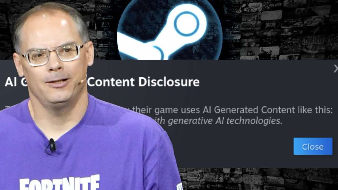 Epic Games CEO Tim Sweeney standing in front of AI games disclosure
