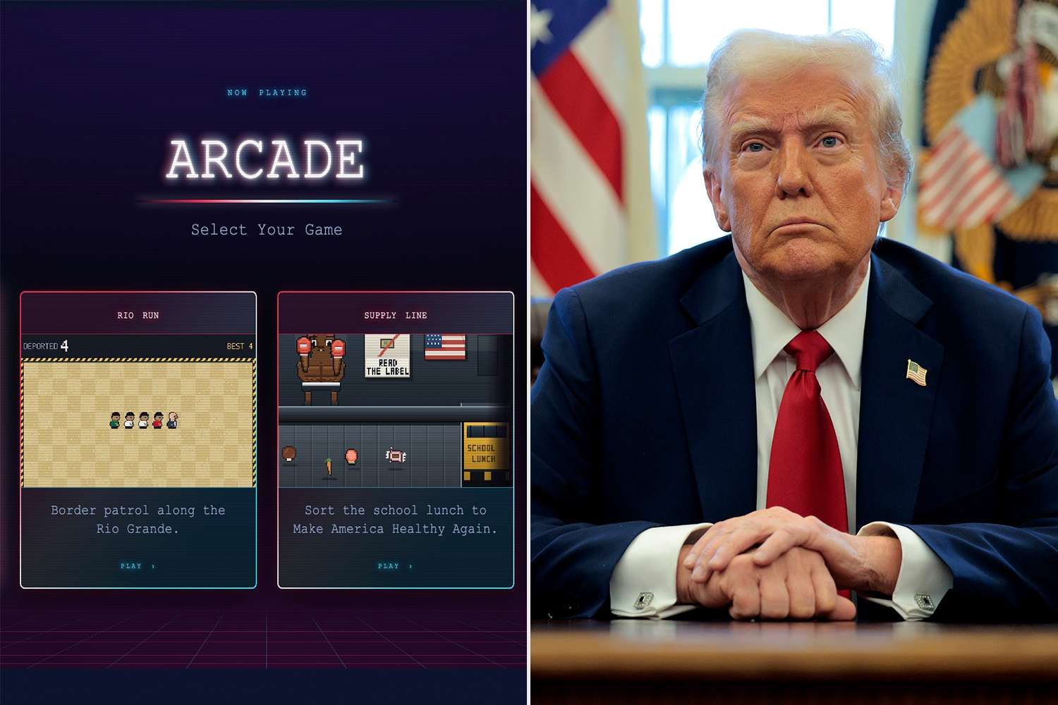White House website debuts 5 low-res arcade video games that promote Trump's agenda âprotect the border from the coming hordeâ