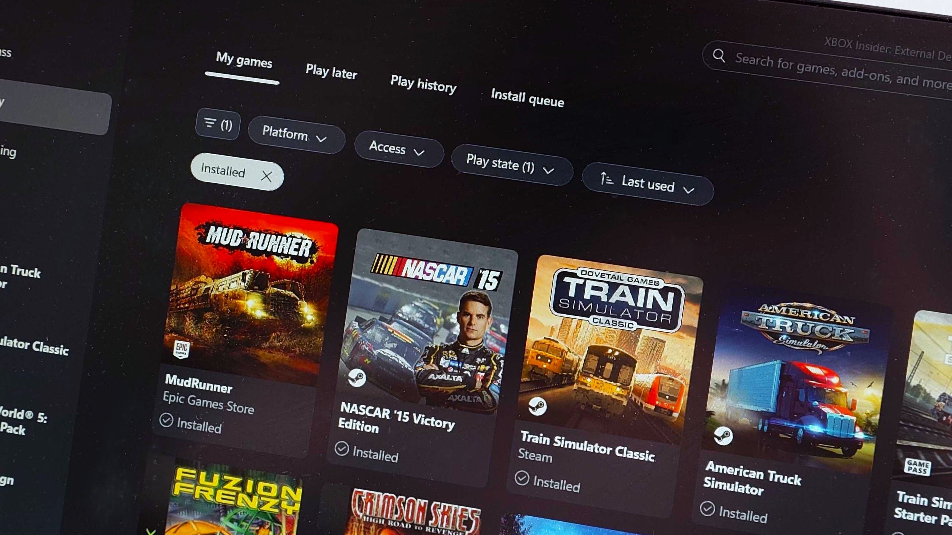 A photo of the library in the Xbox App on Windows 11 using SteamGridDB artwork for games from Steam.