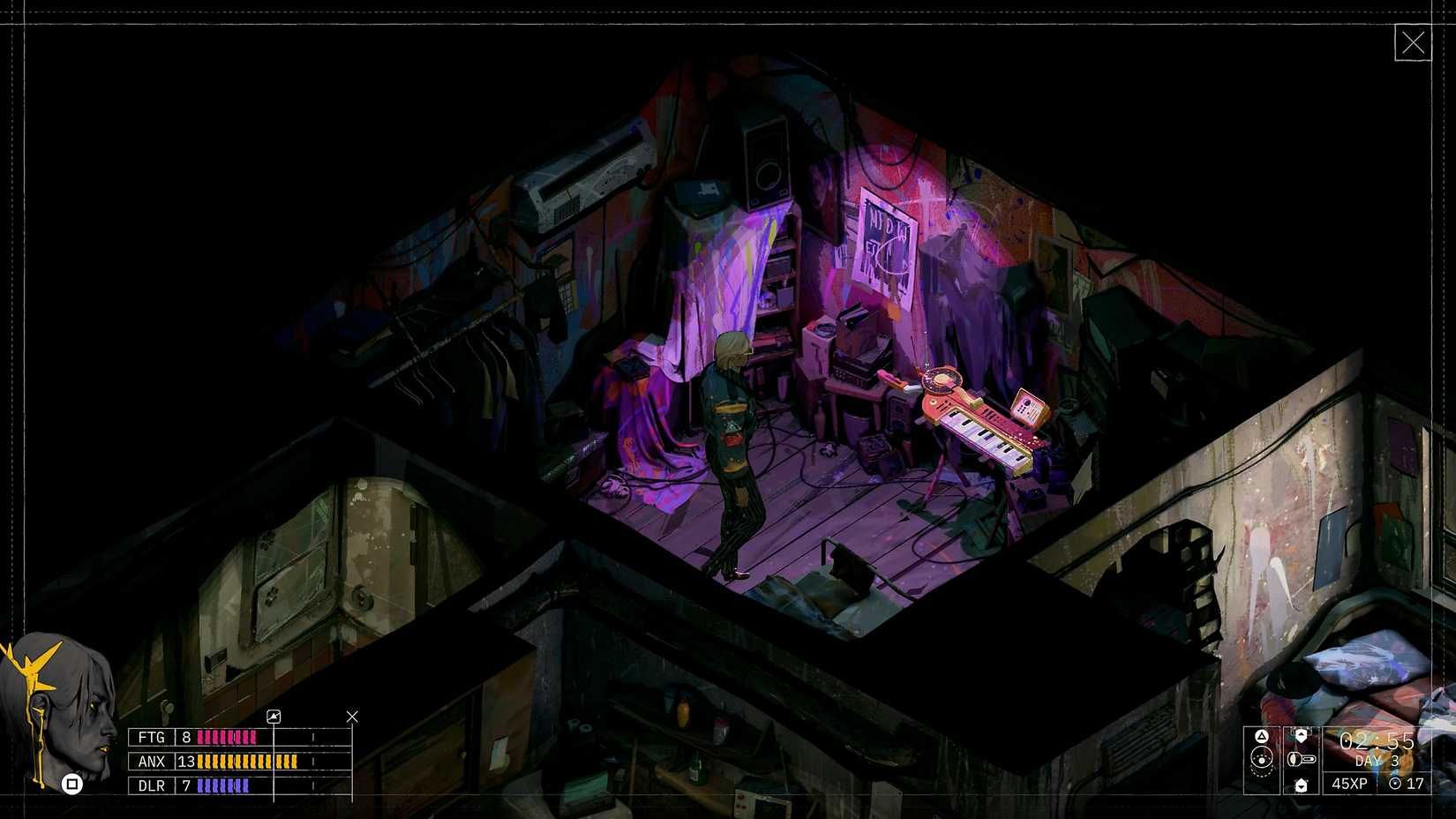 Zero Parades gameplay screenshot of a person standing in a room with a keyboard.